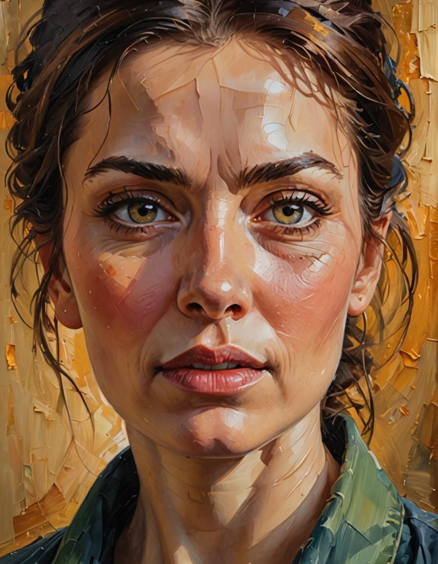 Expressive Oil Painting of Defiant Woman in Chiaroscuro