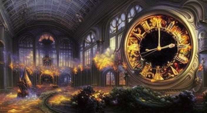 Burning Clock in Ocean of Fire and Foam