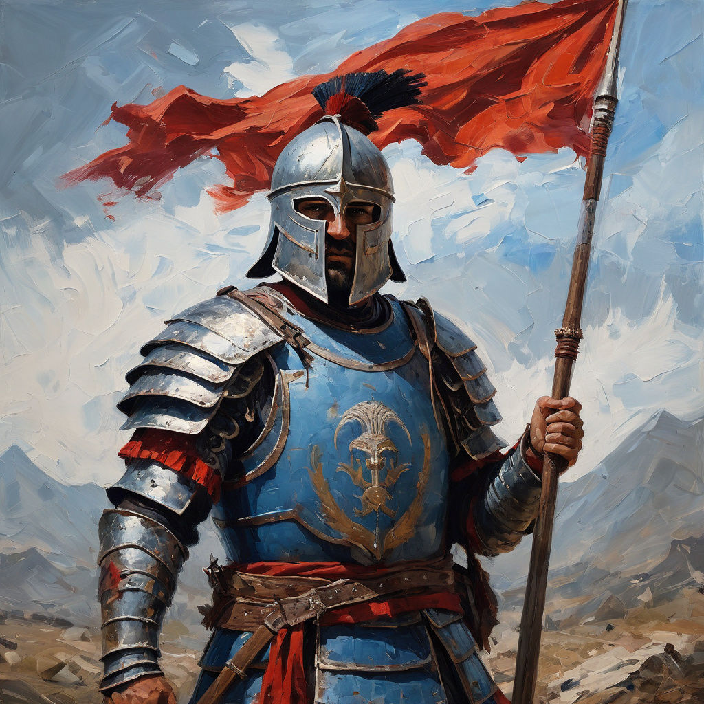 Albanian Warrior in Battle as Impasto Painting