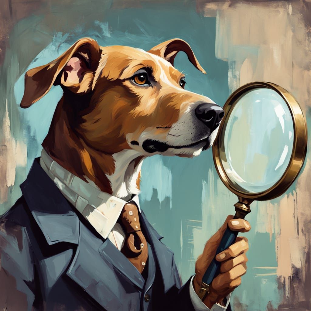 Detective Hound Peers Under Magnifying Glass in Impressionis...