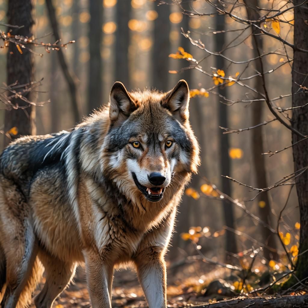 Dramatic Wolf Portrait in Golden Light