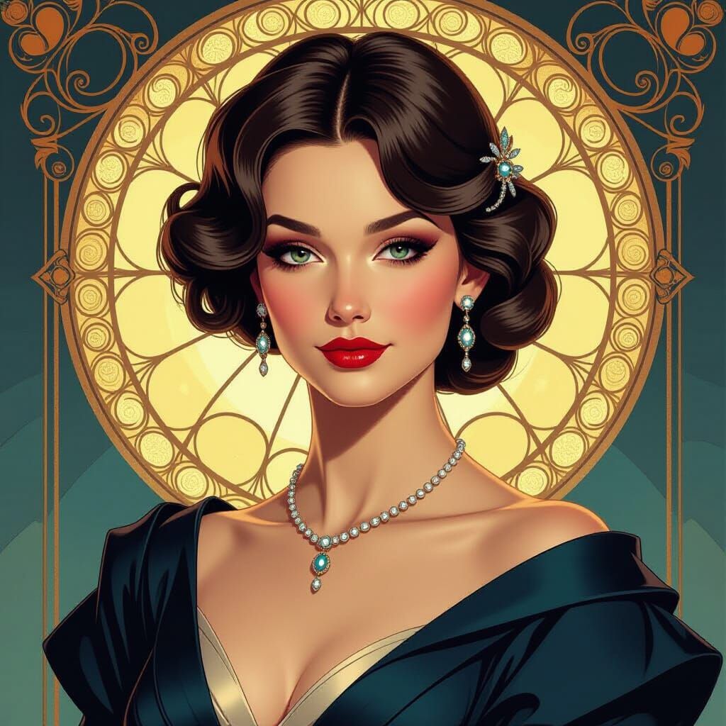 Elegant Modern Woman with Cubist Art Nouveau Influences