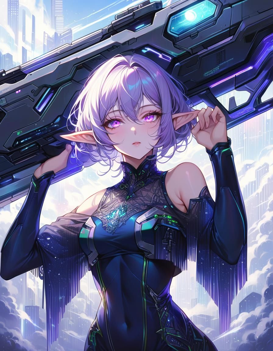 Futuristic Anime Elf Soldier with Plasma Rifle