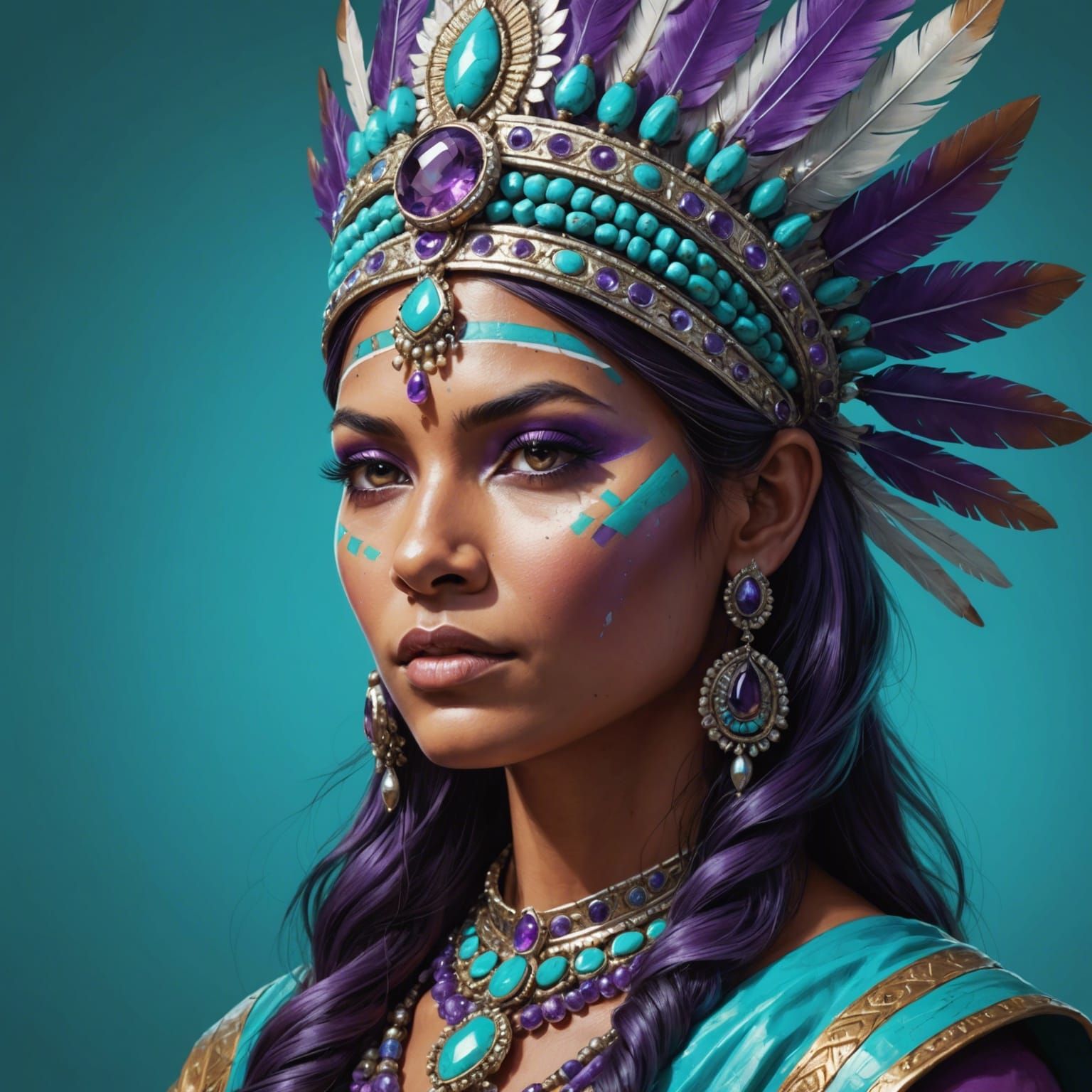 Hyperrealistic Indian Queen with Amethyst and Turquoise