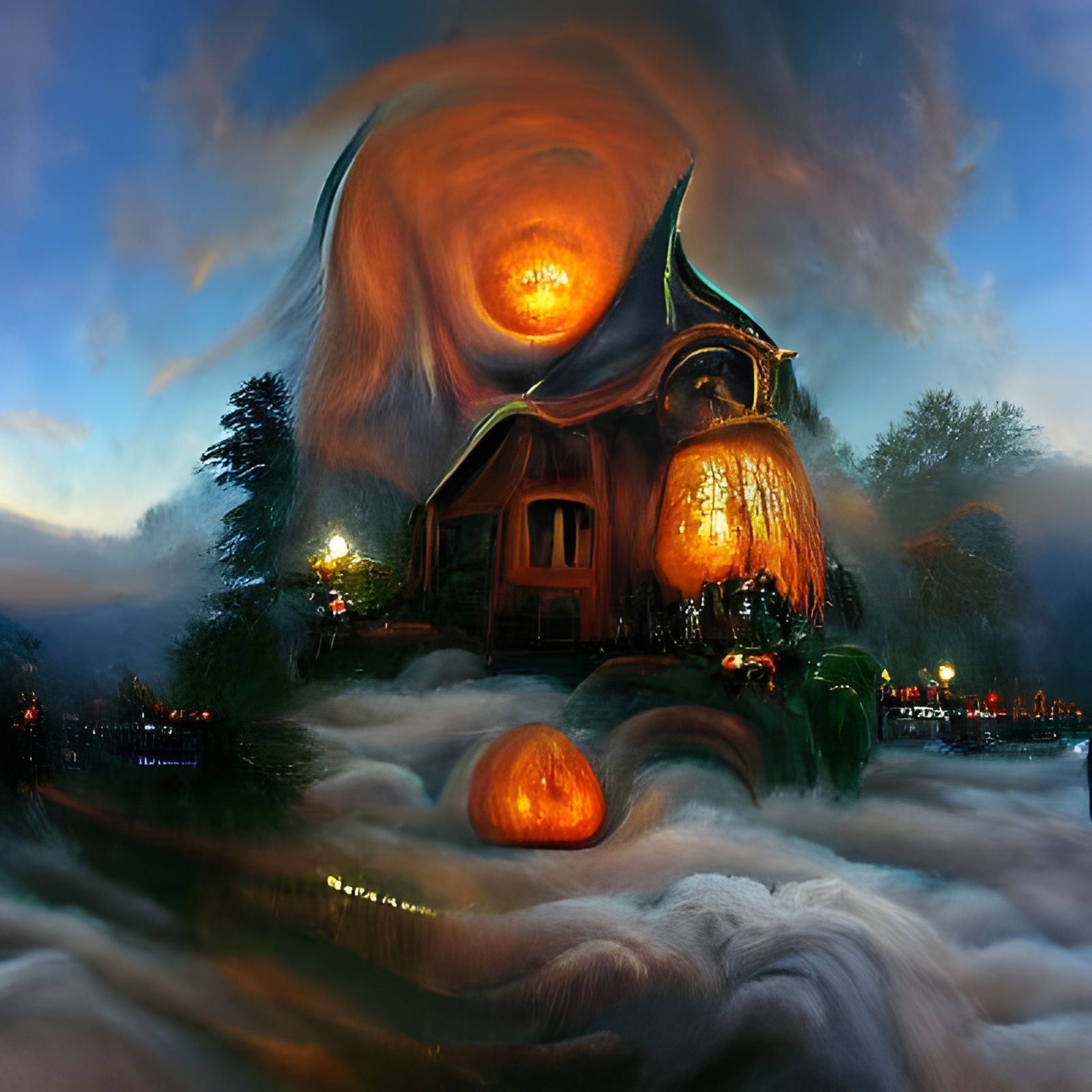 Giant Jack o’ Lantern House: Ethereal Oil Painting