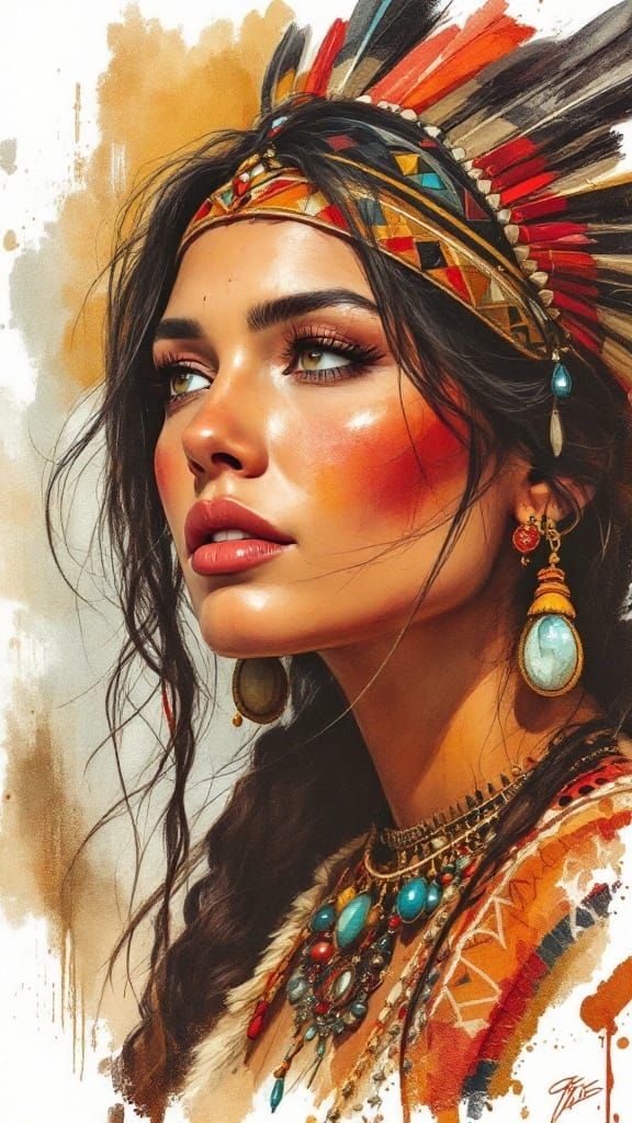 Native American Woman in Traditional Folk Art