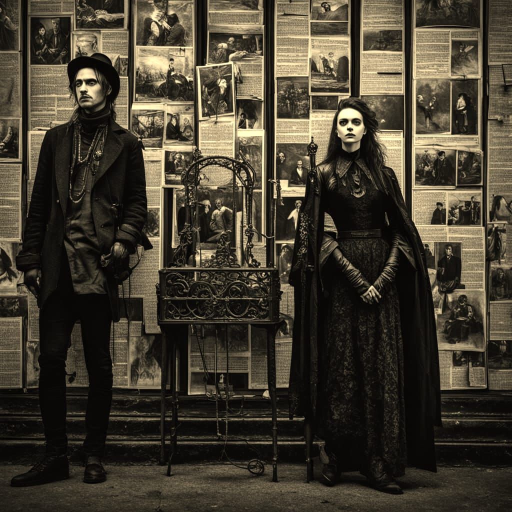 Goth Musicians and Celebrities Posing Near Magazine Rack in ...