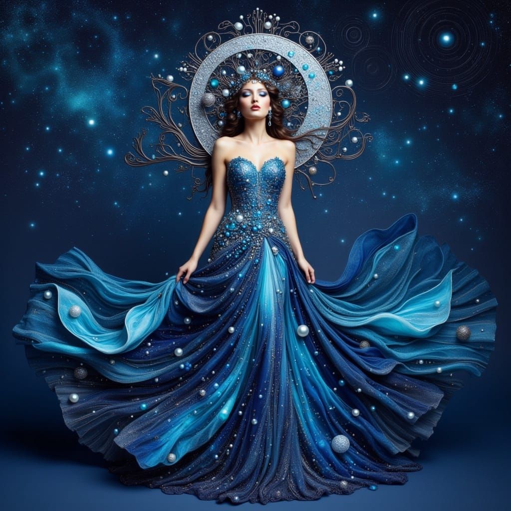 Stellar Goddess in Midnight Blue with Starry Constellations