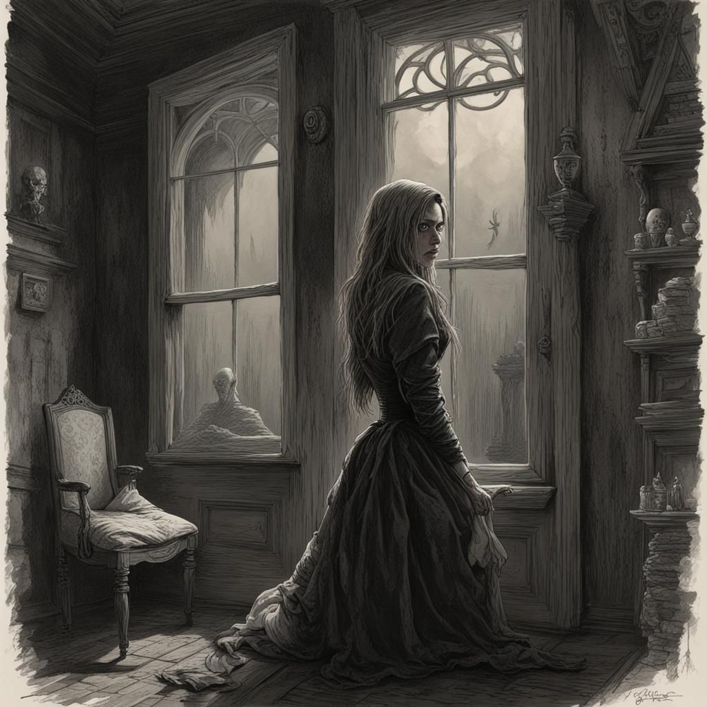 Gothic Horror Portrait of Woman in Haunted House