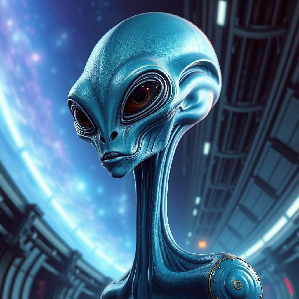 Iridescent Alien Portrait in Futuristic Style