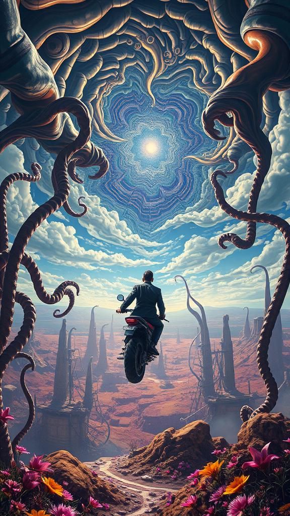 Surreal Landscape with Elastic Flora and Vortex