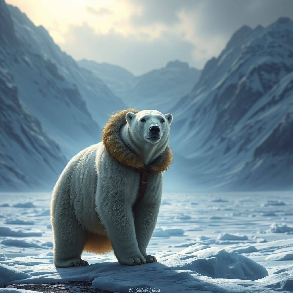 Hyperrealistic Polar Bear in Snowy Tundra Landscape