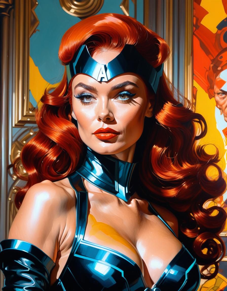 Jean Grey in Avengers Mansion, Frazetta Style