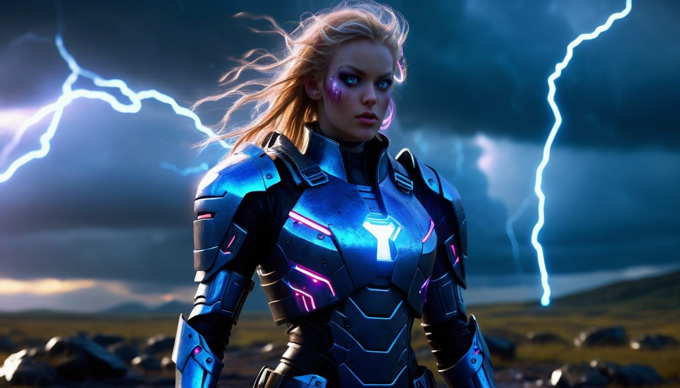 Fantasy Warrior in Neon Haze