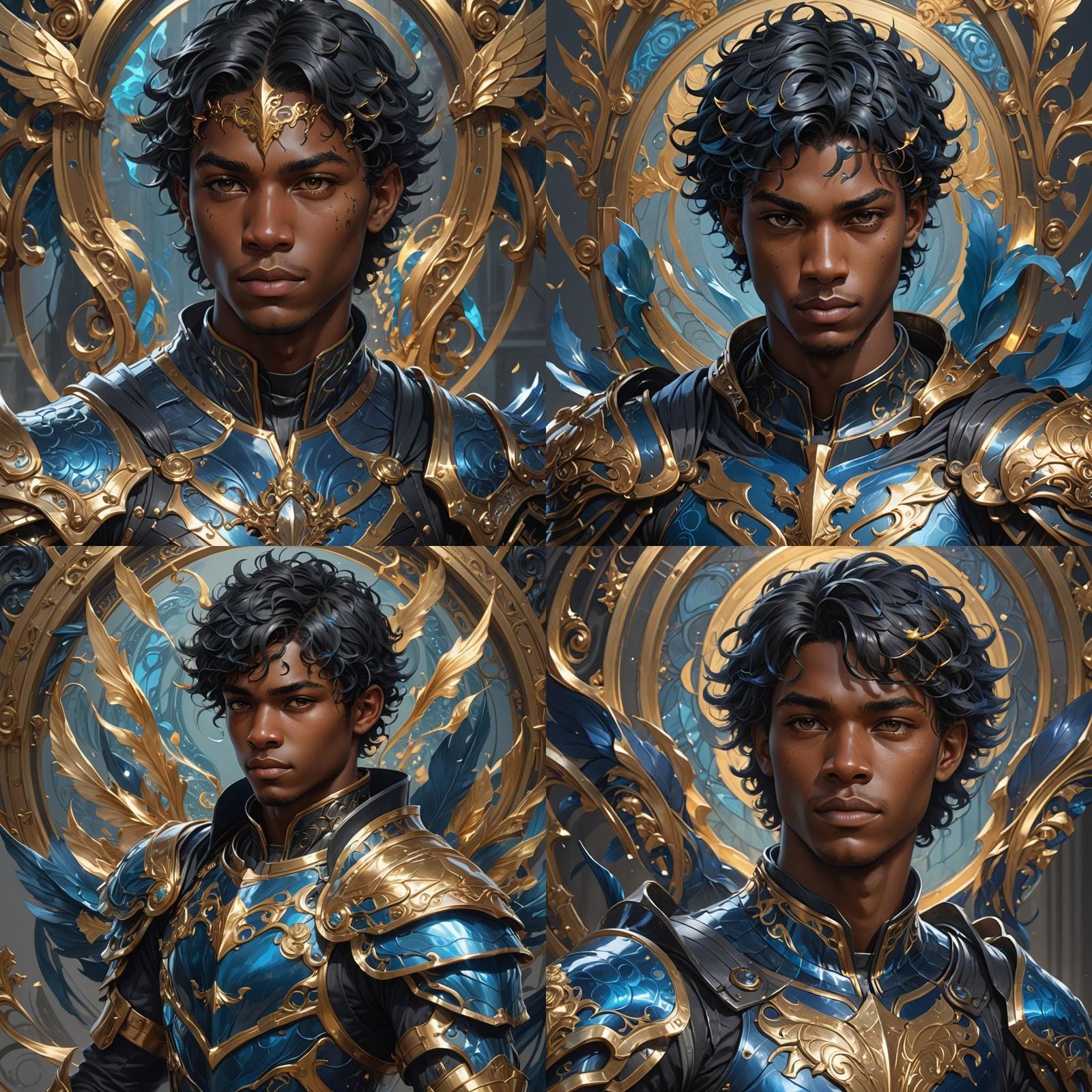 Armored Black Fairy Boy Portrait in Digital Art Style