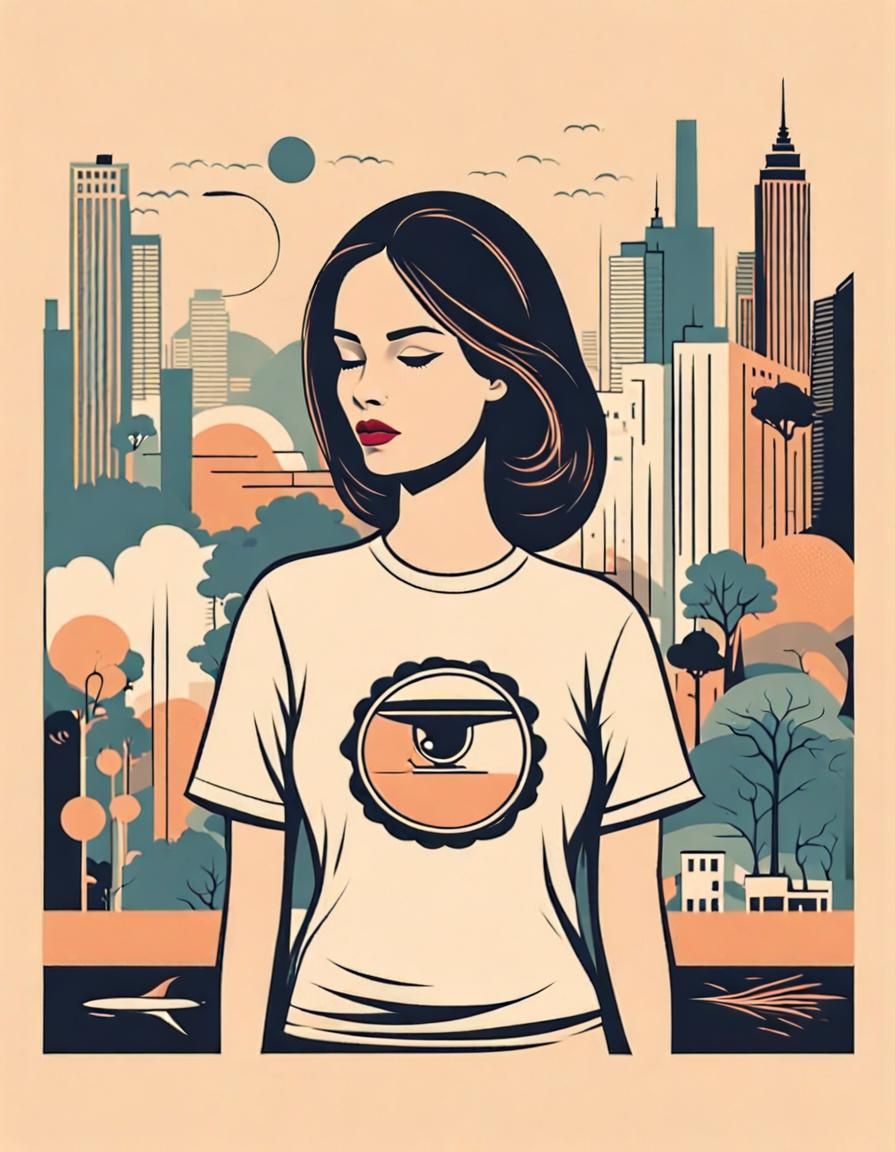 Surreal T-Shirt Design: Vintage Suburban Harmony