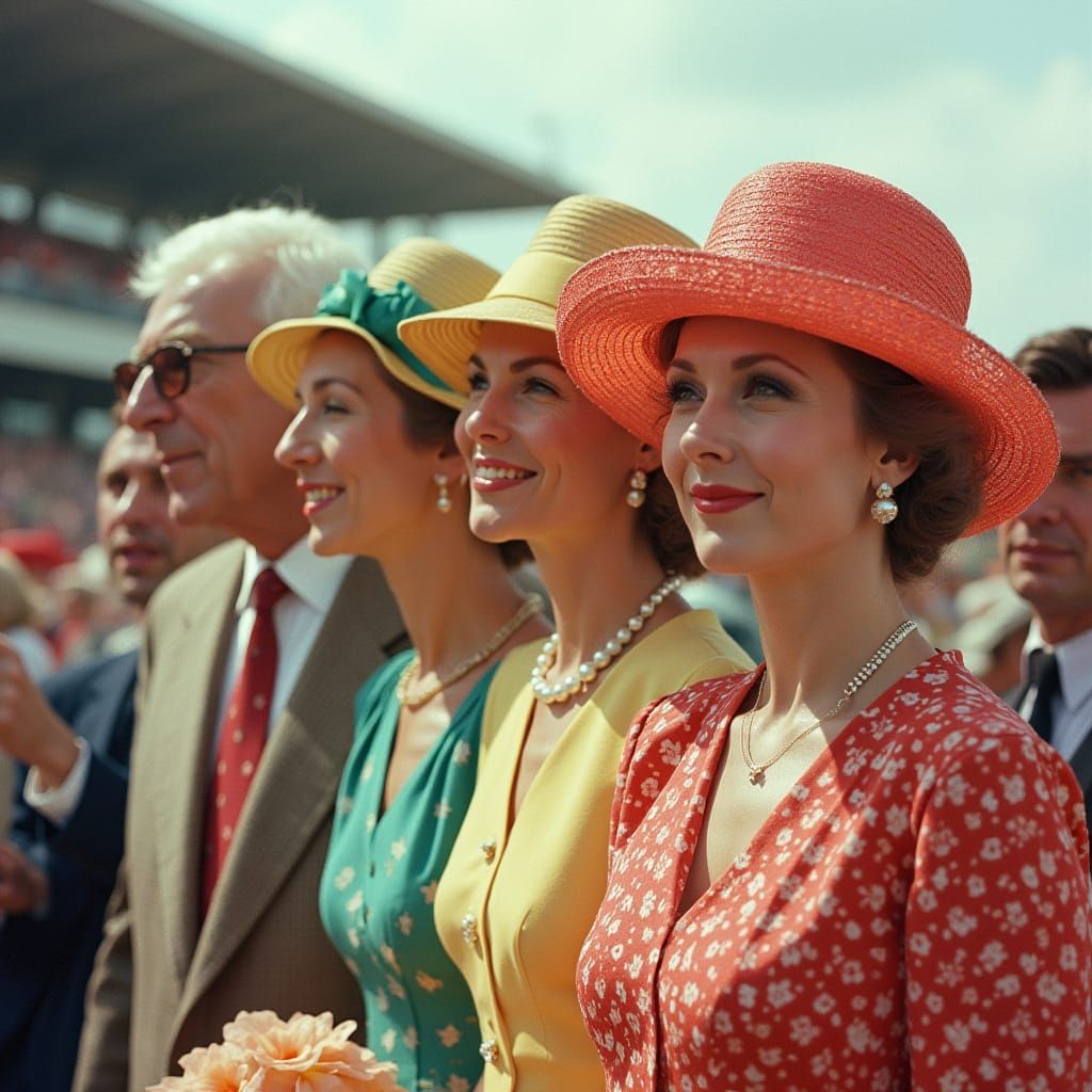 Vibrant Women at 1960s Kentucky Derby in Elegant Style