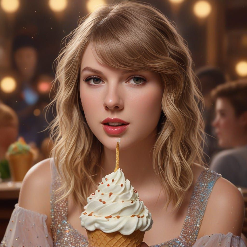 Taylor Swift with Ice Cream in Ethereal Setting