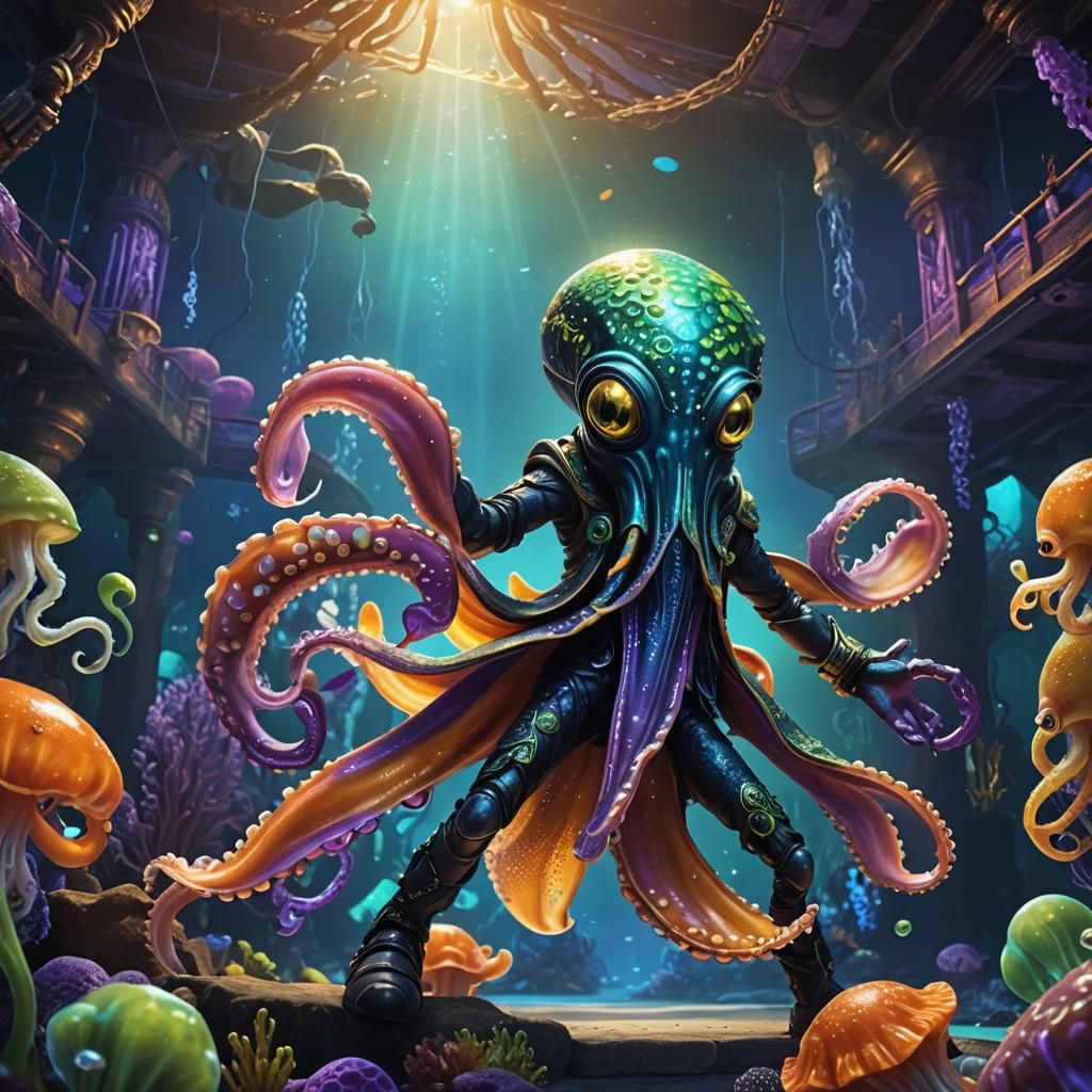 Squid Boxer in Mystical Underwater Arena