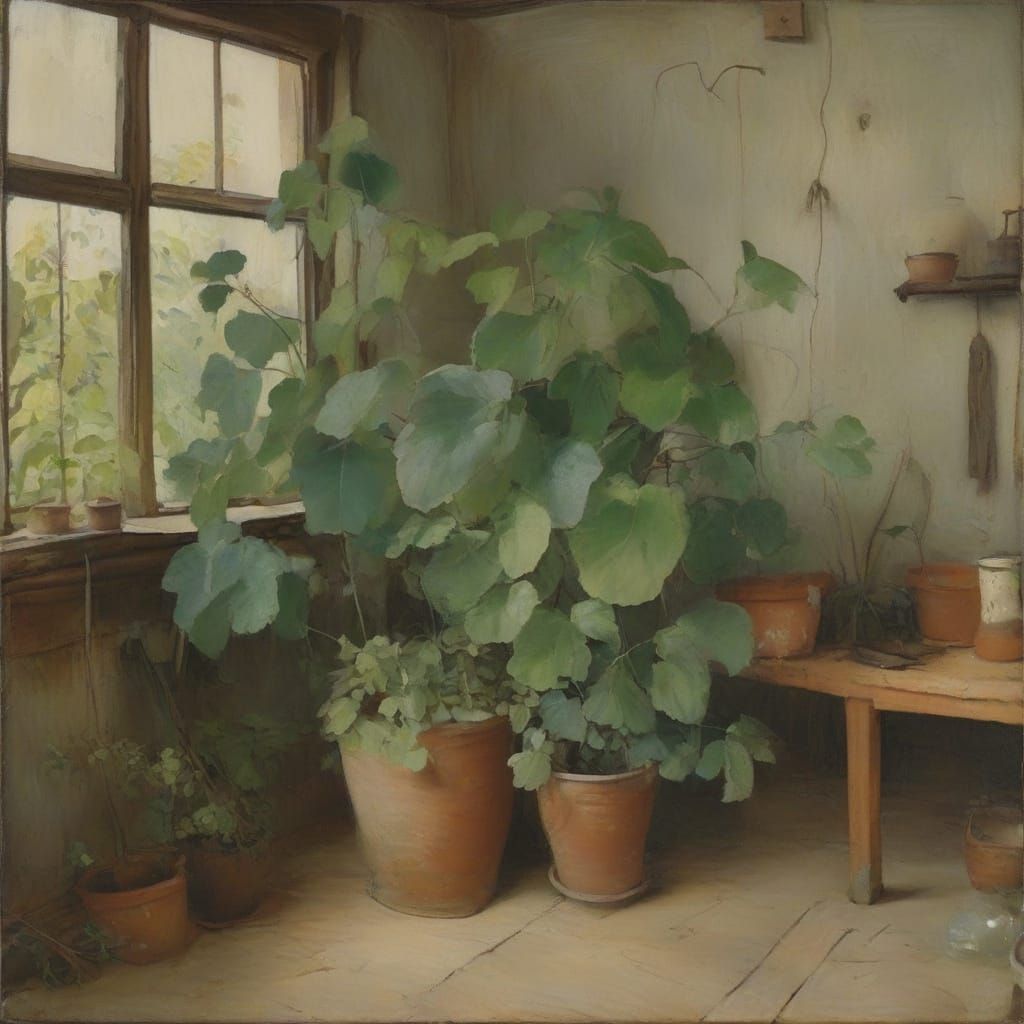 Hidden Plants in Old Garage, Painting Style