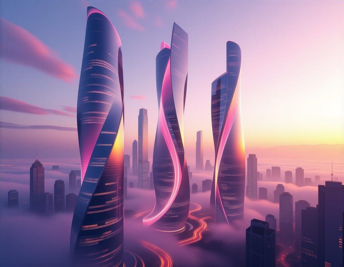 Futuristic Pink Skyscrapers in Ethereal Glow