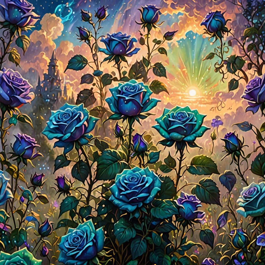 Cannabis Goddess in a Mystical Rose Garden