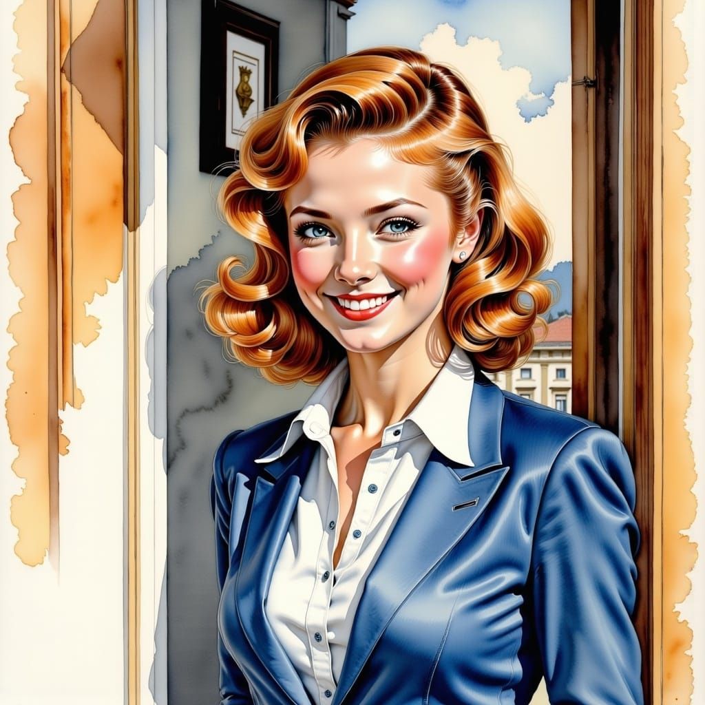 Elegant Woman in Doorway: Impressionistic Watercolor Portrai...