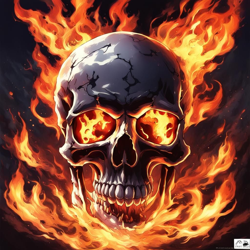 Flaming Skull in Anime Style