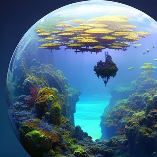 Mermaid Grotto Inside Transparent Sphere, Detailed Digital A...