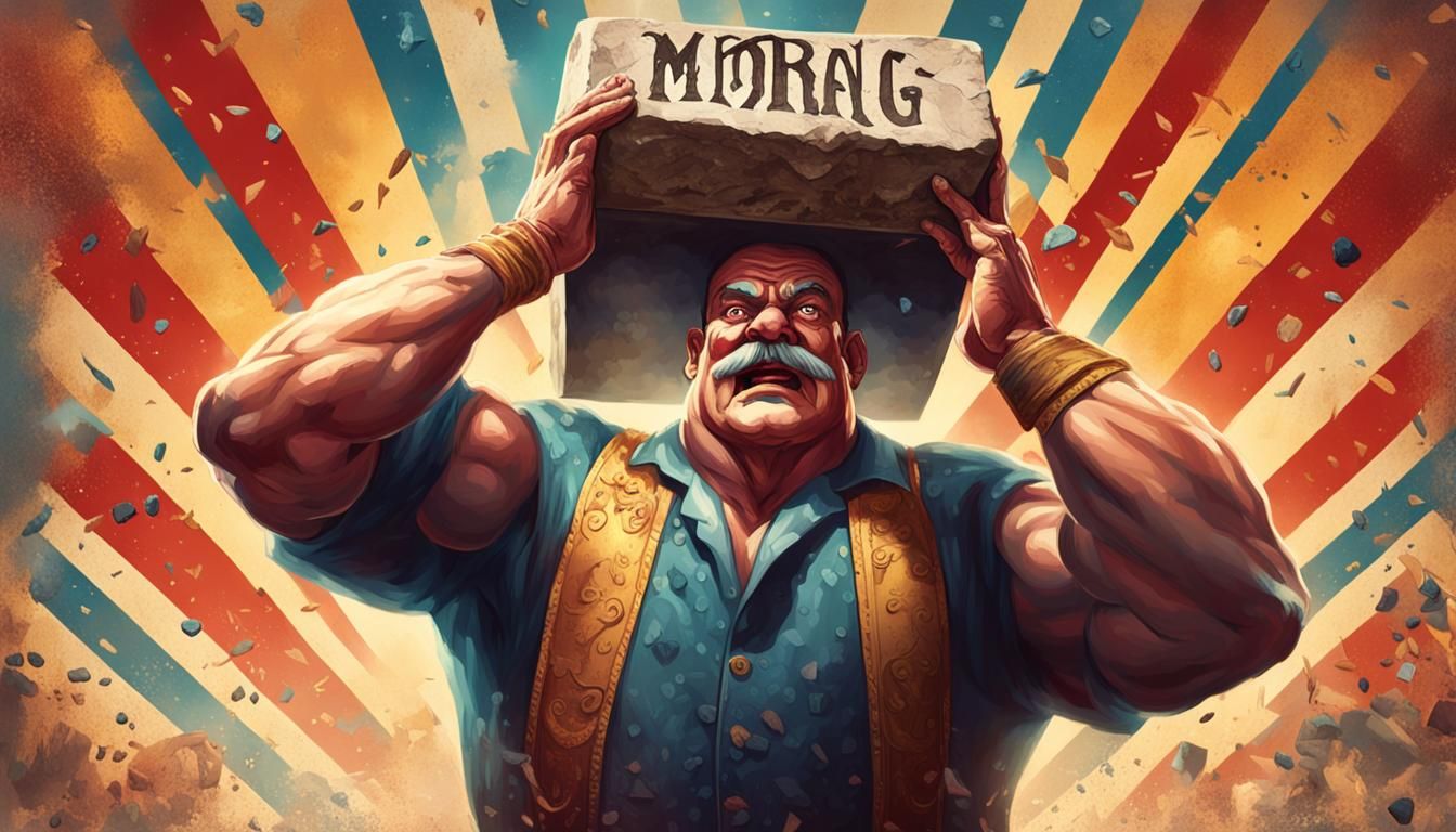 Hyperrealistic Circus Strongman Lifting Stone Block