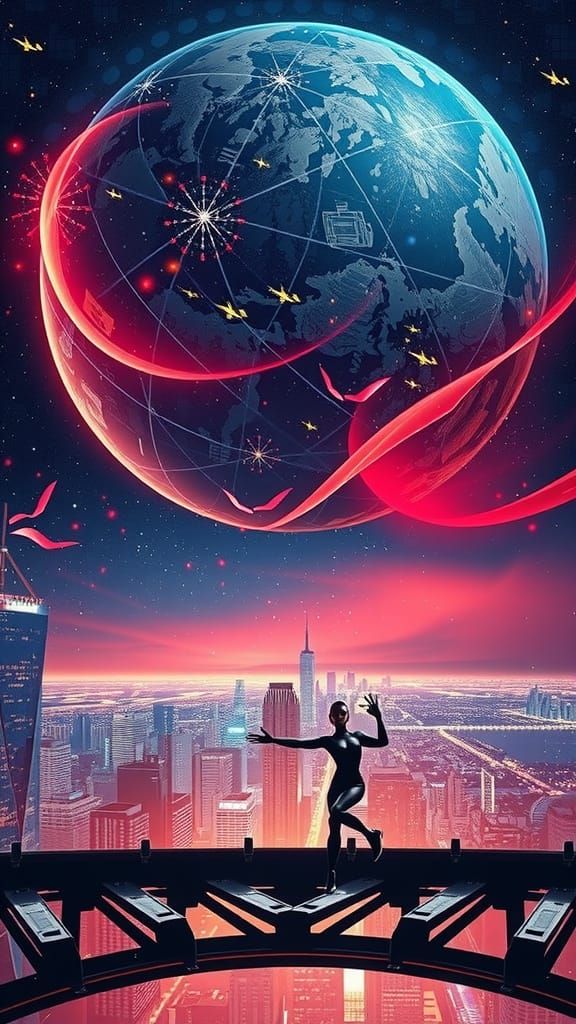 Cyberpunk Heroine in Neon Cityscape: 3D Anime Art