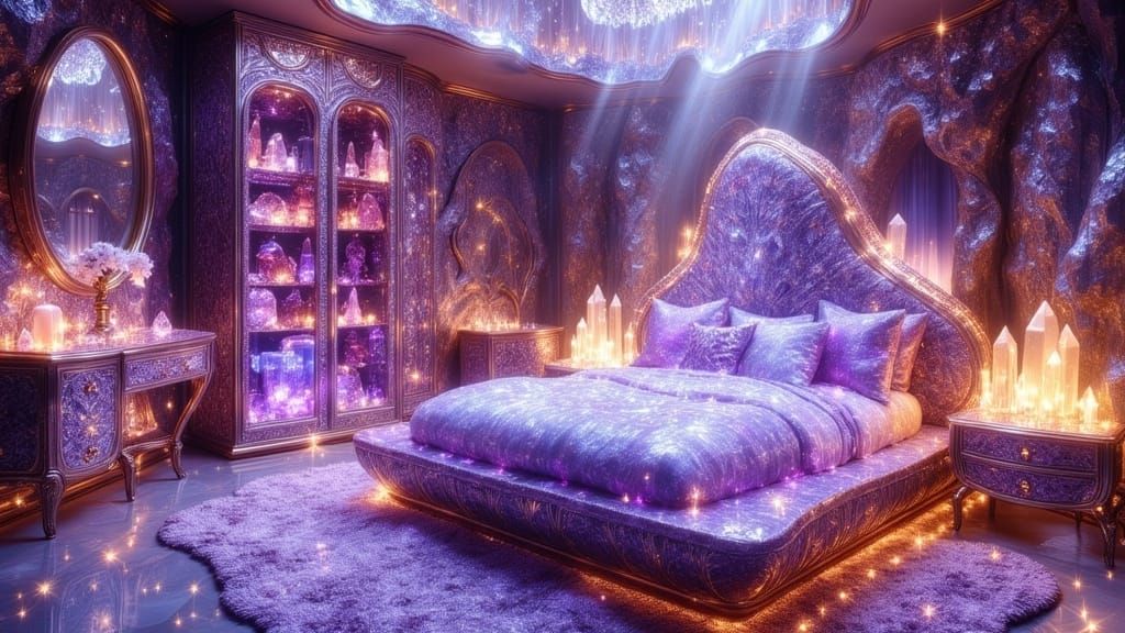 Crystal Bedroom Oasis with Amethyst Bedframe