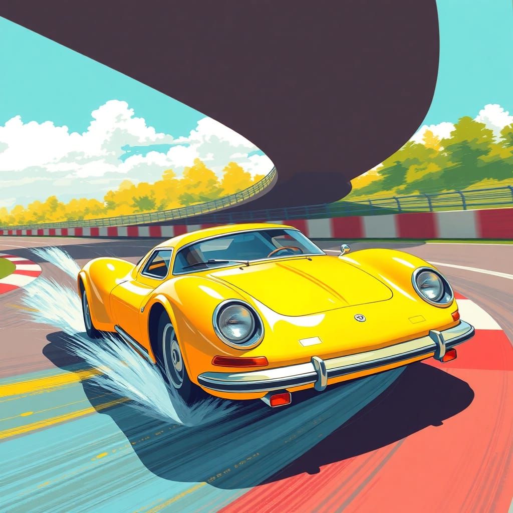 Yellow Car on Racetrack in Futuristic Style