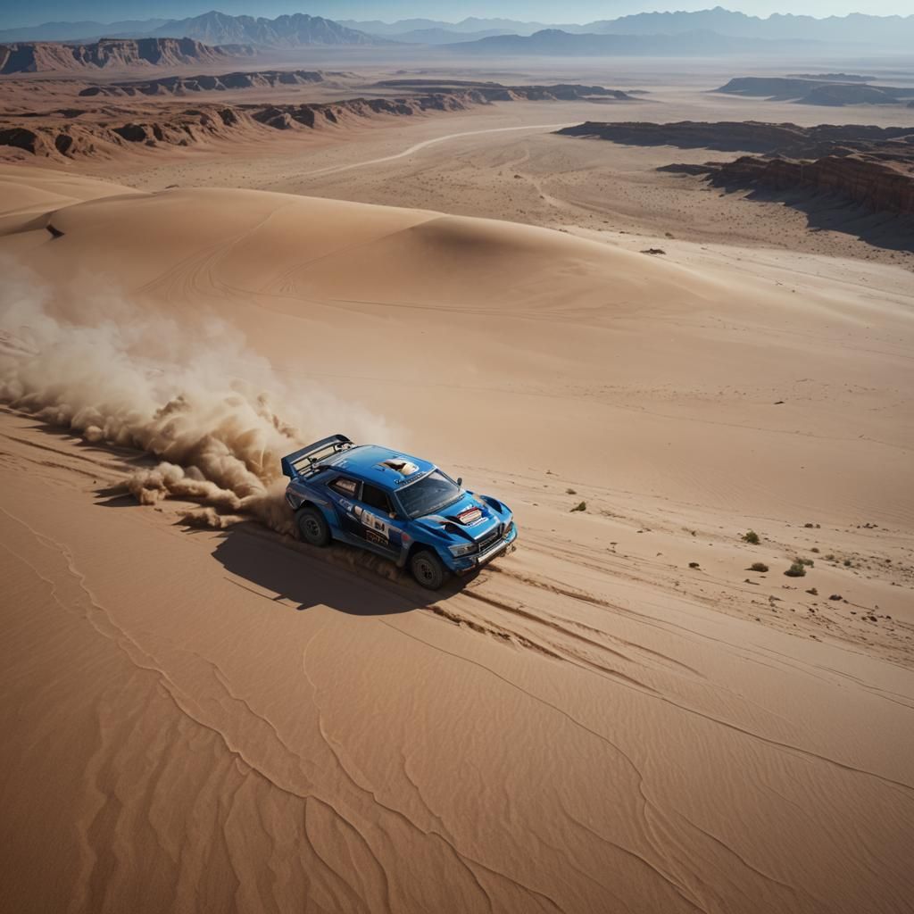 Rally Car in Vast Desert: Cinematic Masterpiece