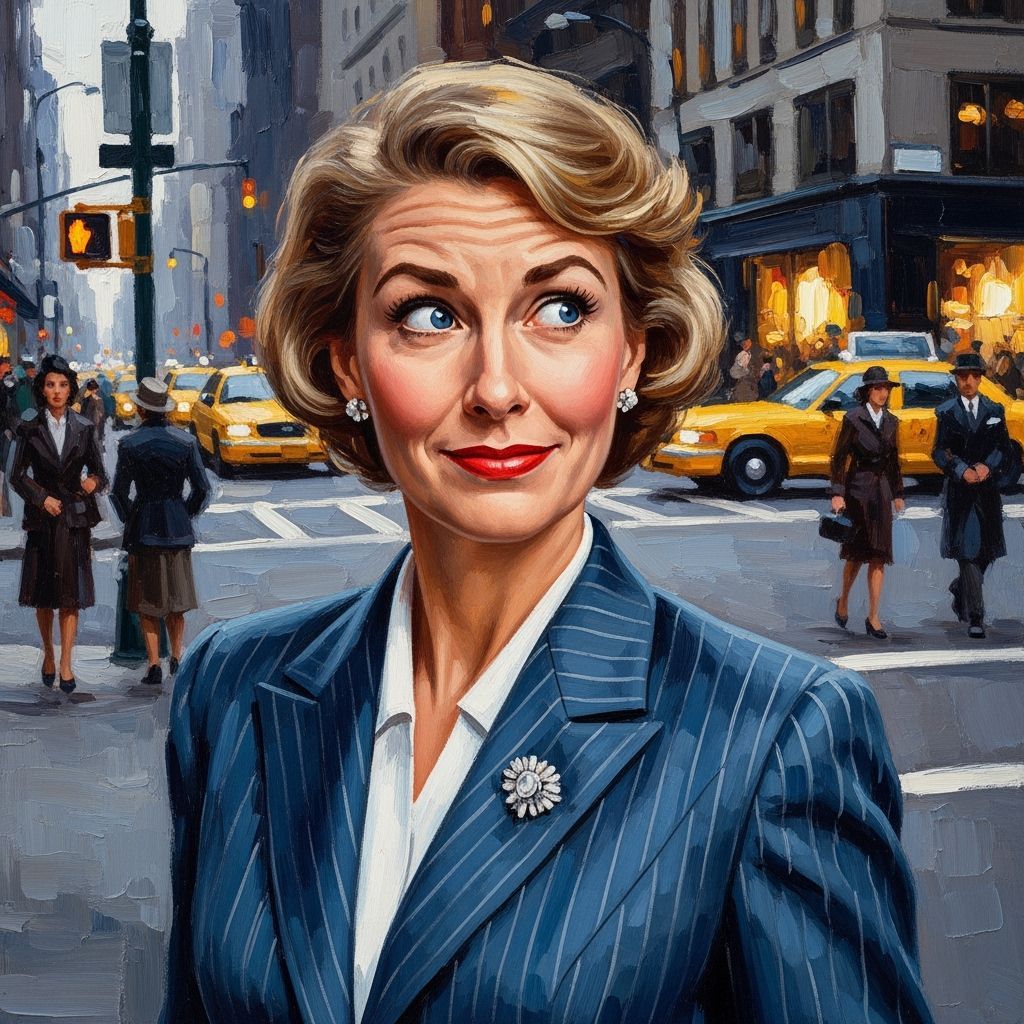 Amused Woman in City Street, Impressionistic Oil