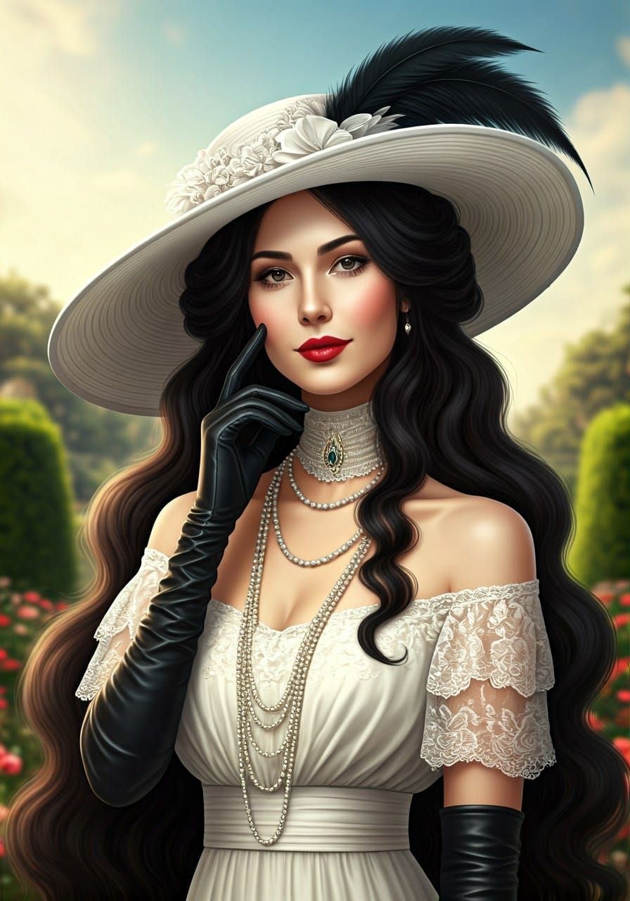 Edwardian Woman with Sly Smile in Summer Garden