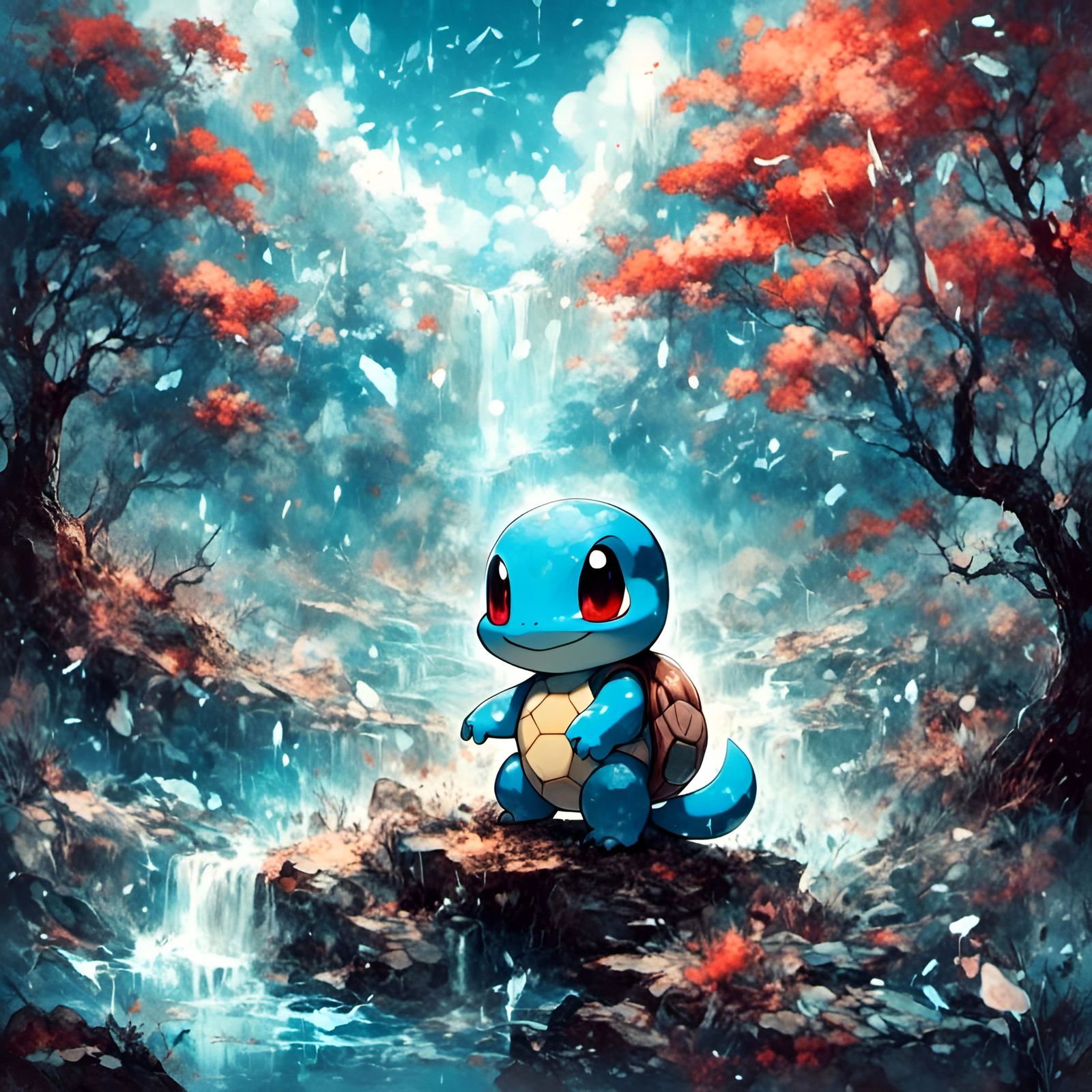 Ornate Chibi Squirtle in Watercolor Style
