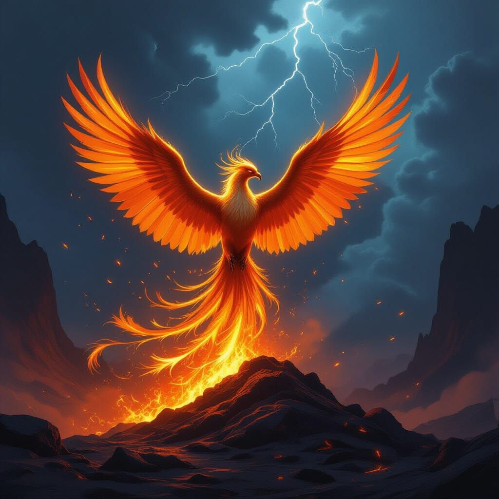 Majestic Phoenix Rising from Embers in Epic Fantasy Style