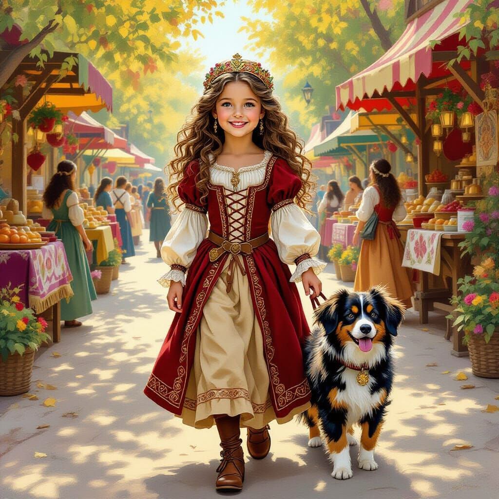 Girl at Renaissance Fair in Golden Oil Painting Style