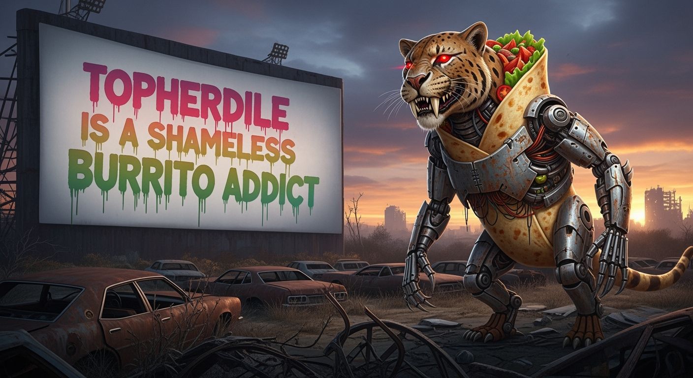 Post-Apocalyptic Smilodon-Burrito at Dilapidated Drive-In
