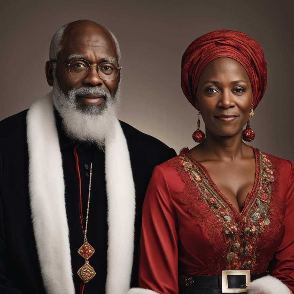 Black Santa and Wife: Professional Studio Portrait