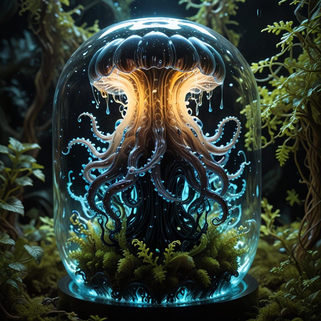 Ethereal Kraken Entwined in a Luminous Tesseract
