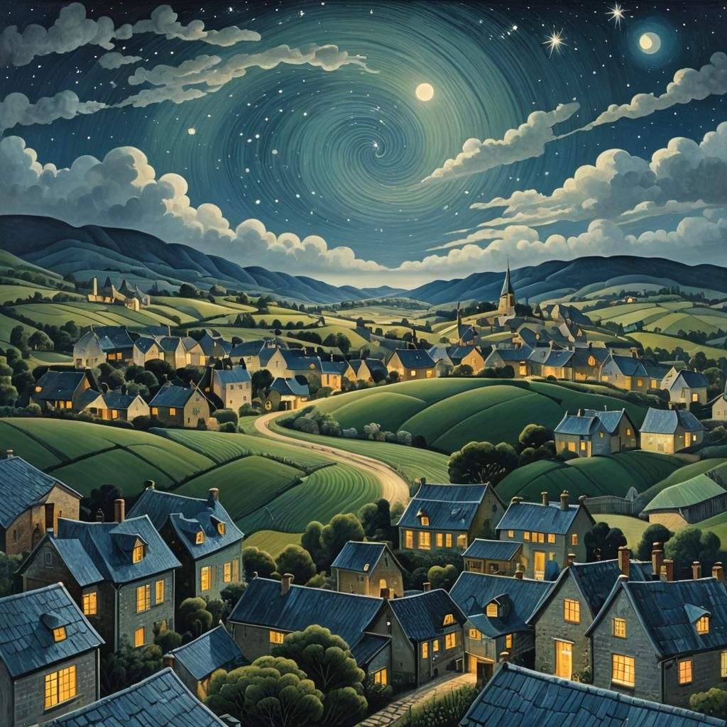 Surreal Village Landscape in Zaffre Hues