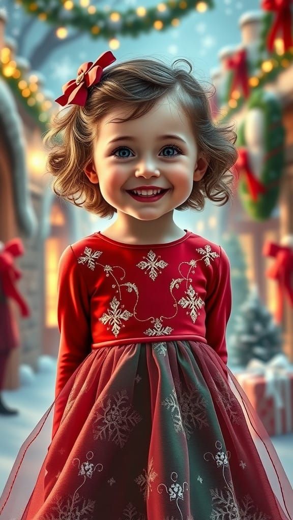 Joyful Christmas Toddler in Elegant Red and Green Dress