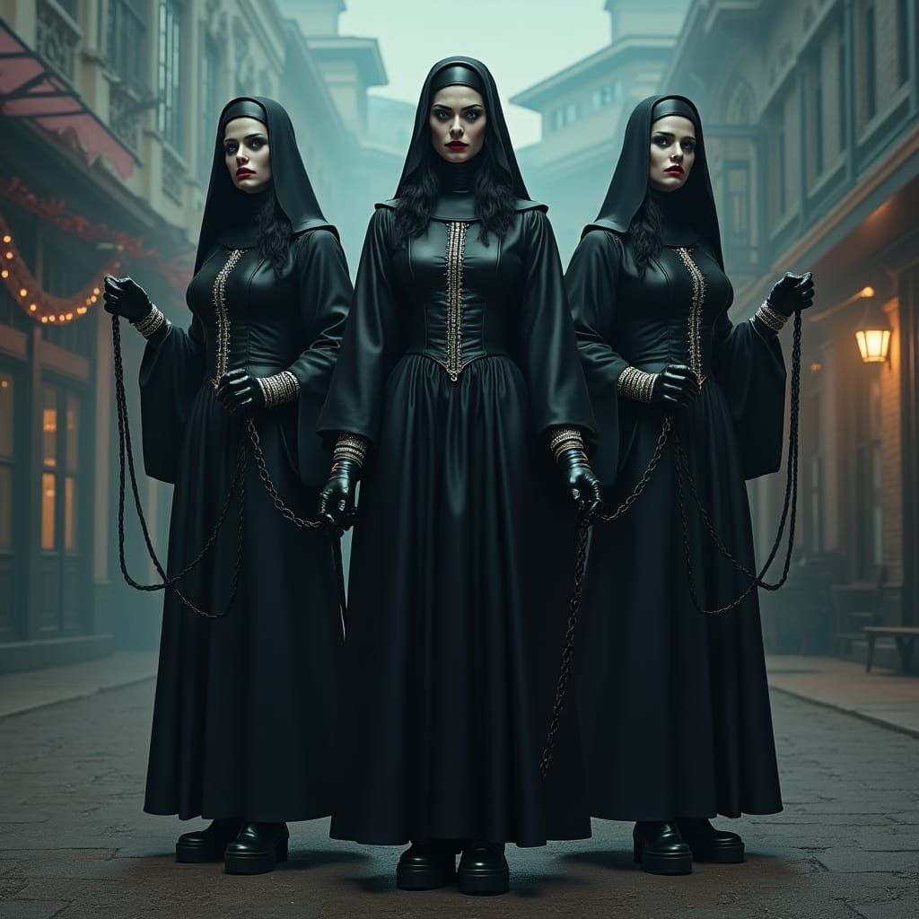 Gothic Nuns with Bullwhips: Dark Fantasy Art