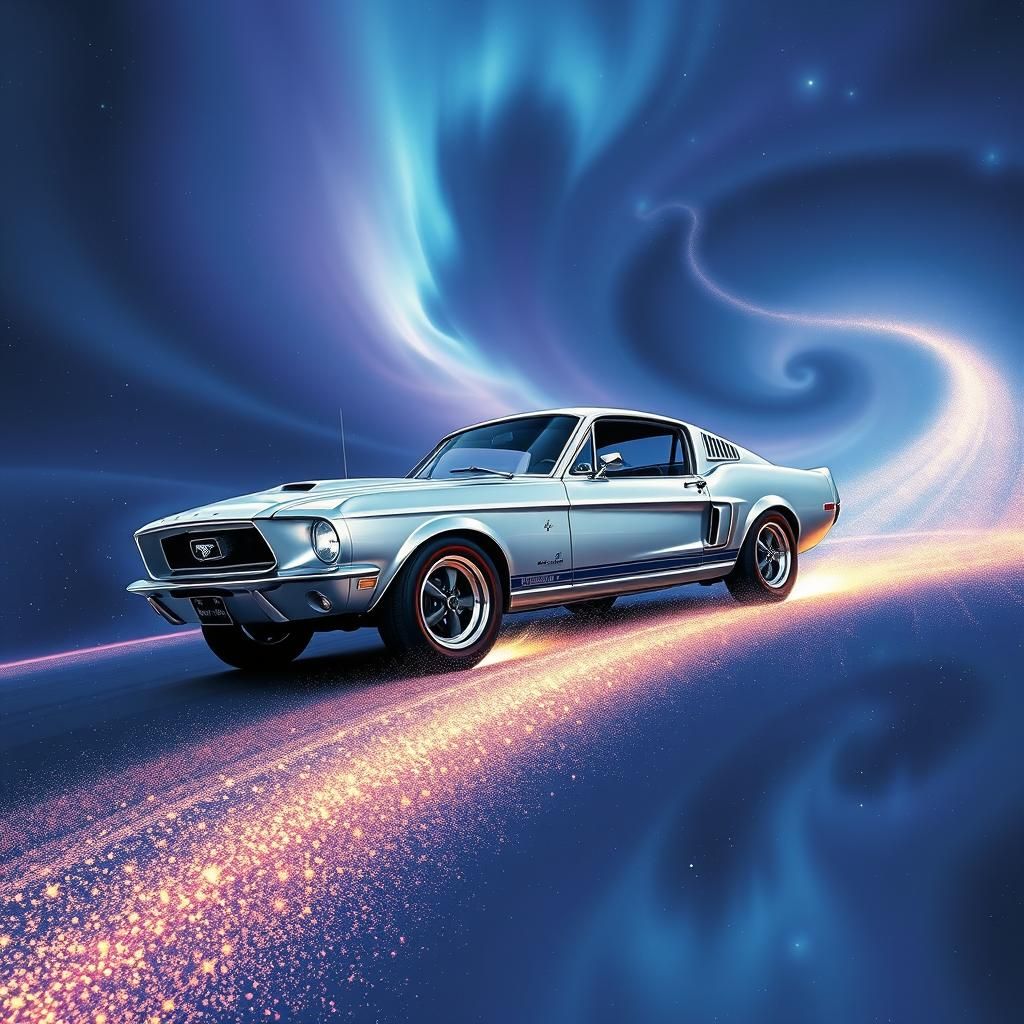 Ford Mustang Eleanor Soaring Through Starry Sky
