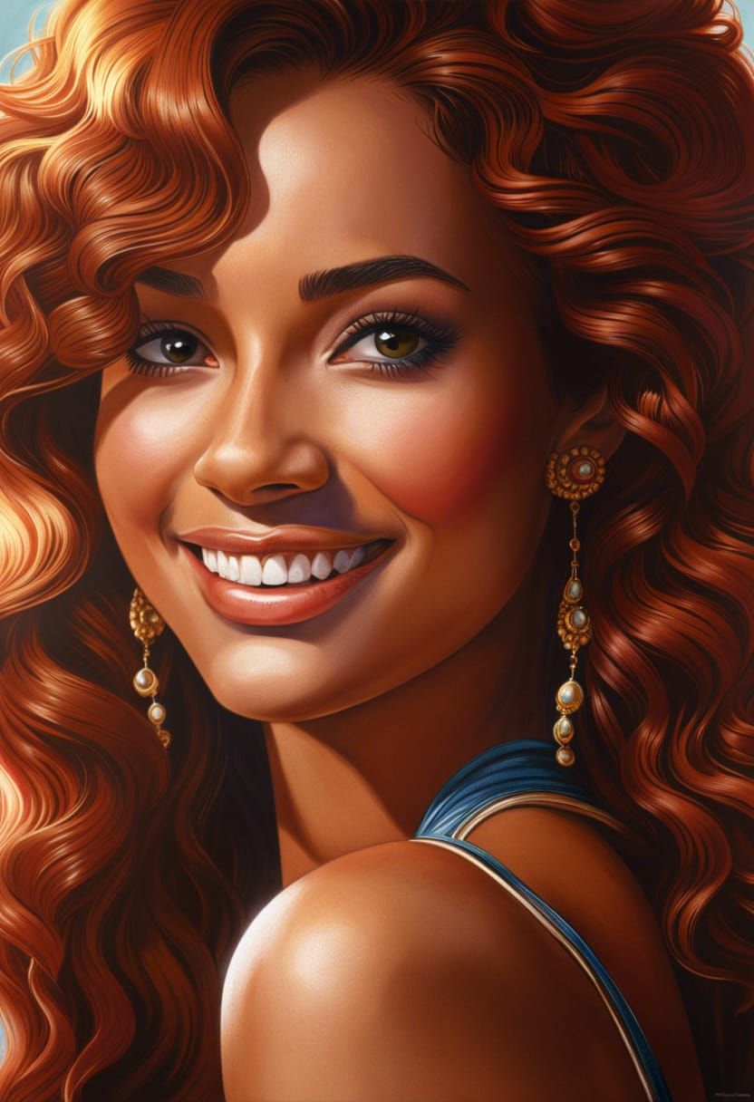 Elegant Smiling Woman in Watercolor Portrait