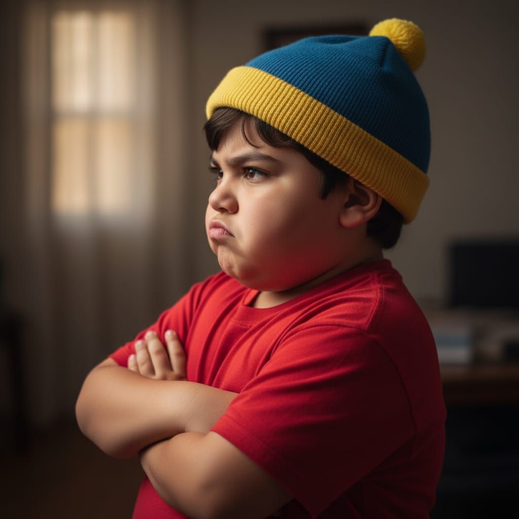 Cartoon-Inspired Child with Angry Expression