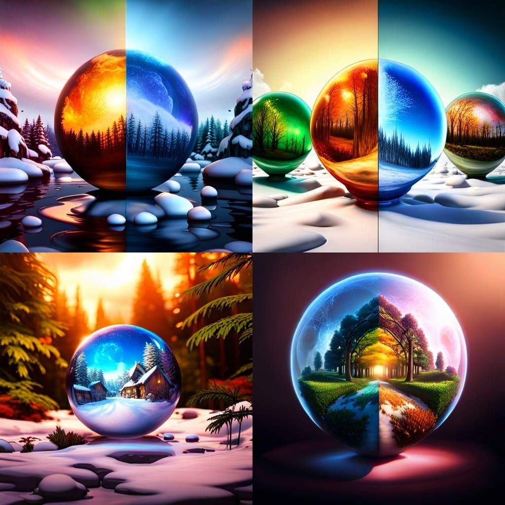 Crystal Balls Reflecting Changing Seasons in Fantasy Art