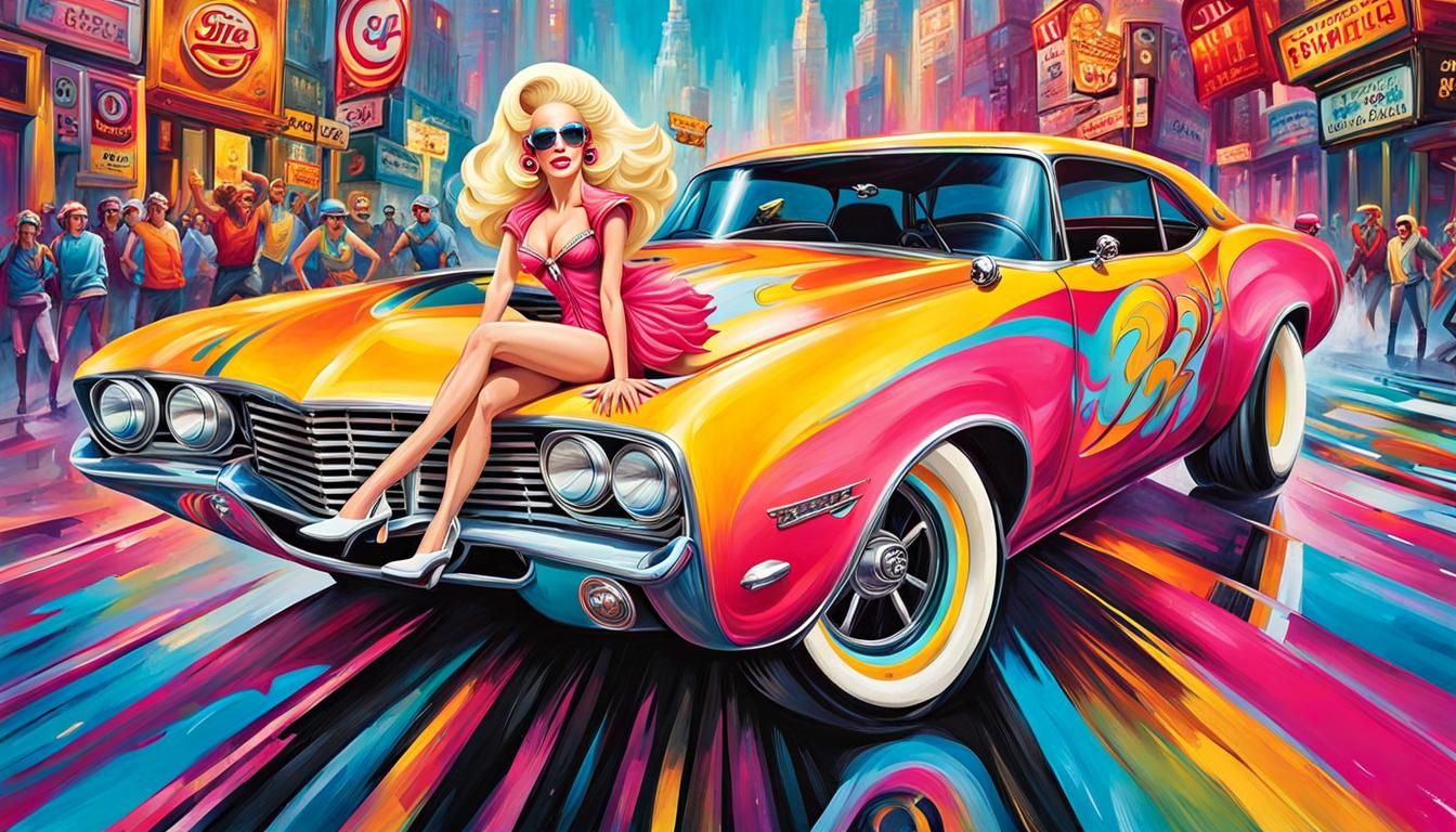Trixie Mattel Graffiti Art on a Muscle Car